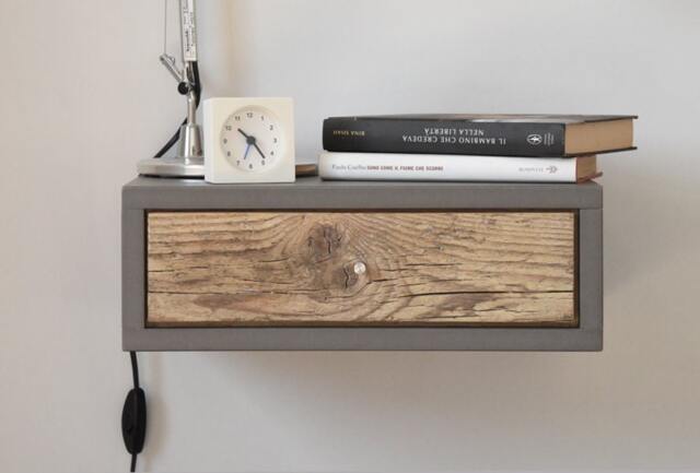 Floating Nightstand With 1 Drawer in Antique Handmade Wood - image 1