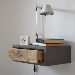 Floating Nightstand With 1 Drawer in Antique Handmade Wood - thumbnail 2