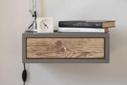 Floating Nightstand With 1 Drawer in Antique Handmade Wood - thumbnail 1