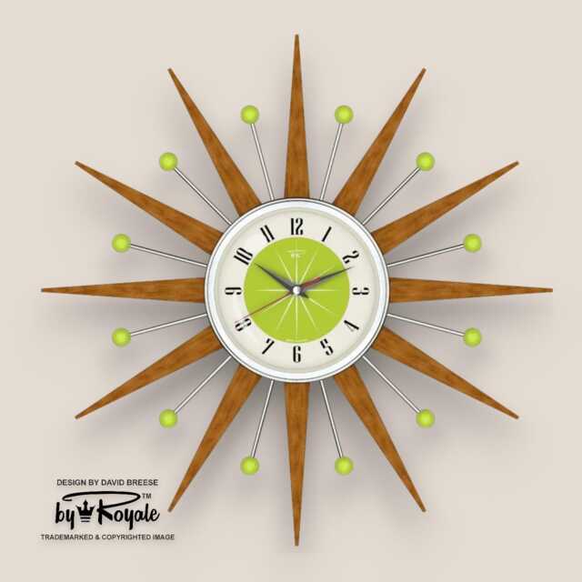 Teak Starburst Clock Mid Century Modern Wall Decor, 21 - image 1