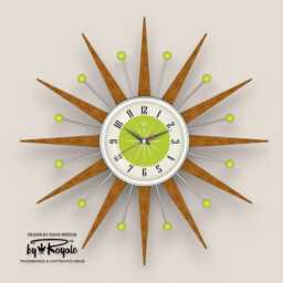 Teak Starburst Clock Mid Century Modern Wall Decor, 21 - thumbnail 1