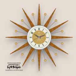 Teak Starburst Clock Mid Century Modern Wall Decor, 21 - thumbnail 4