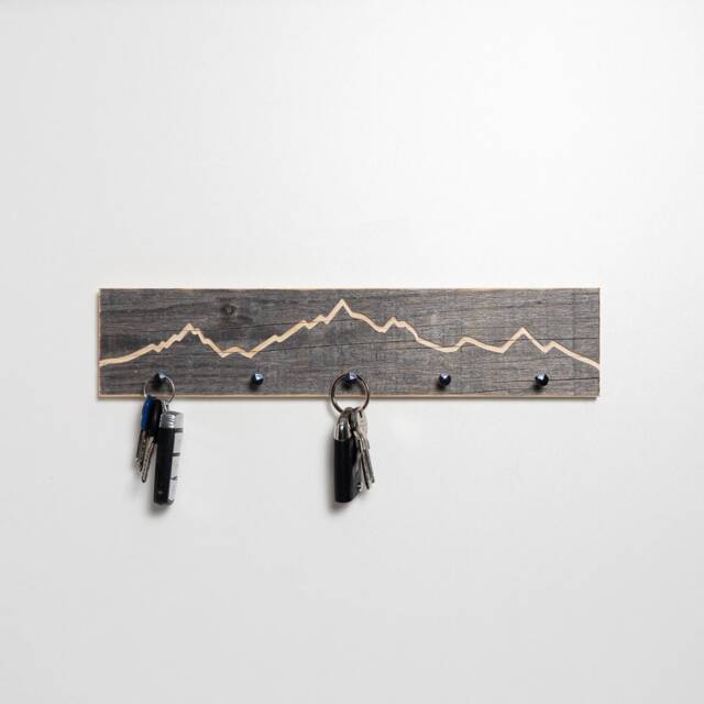 Key Rack Made Of Reclaimed Wood With A Mountain Contour - Handmade in Bavaria Wooden Hook Rail Wall Decoration - image 1