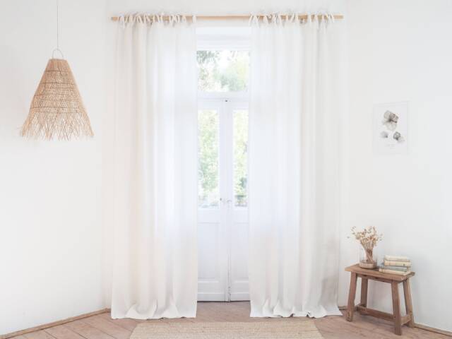 Pure White Tie Top Heavy Linen - 280 G/M2 Curtain Panel Made Of Stonewashed/1 Pcs - image 1