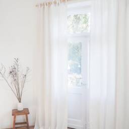 Pure White Tie Top Heavy Linen - 280 G/M2 Curtain Panel Made Of Stonewashed/1 Pcs - thumbnail 2