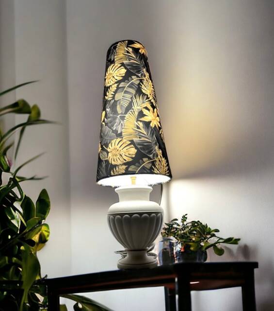 New Handmade Luxurious Velvet Black Golden Leaf Lamp Shade Cone Shape - image 1