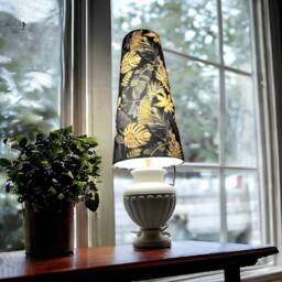 New Handmade Luxurious Velvet Black Golden Leaf Lamp Shade Cone Shape - thumbnail 2