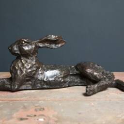 Large Bronze Hare Sculpture, Resting Garden Statue, Life Size - thumbnail 4