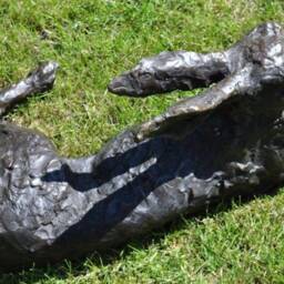 Large Bronze Hare Sculpture, Resting Garden Statue, Life Size - thumbnail 3