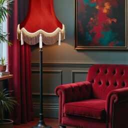 Traditional Burgundy Red Fabric Lampshade Handmade For Table & Floor Standard Lamp Bases, Wall Light Fixtures, Ceiling Fittings - thumbnail 2