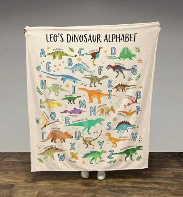 Personalized Dinosaur Alphabet Blanket, Boy Blanket Gift, Baby Kids Gift For & Toddlers - image 1