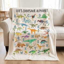 Personalized Dinosaur Alphabet Blanket, Boy Blanket Gift, Baby Kids Gift For & Toddlers - thumbnail 3