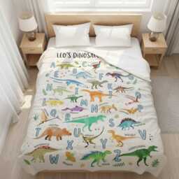 Personalized Dinosaur Alphabet Blanket, Boy Blanket Gift, Baby Kids Gift For & Toddlers - thumbnail 2