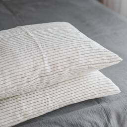 White Linen Pillowcase With Black Stripes, Softened Envelope Closure, Handmade Natural Pillow Cover, Bedding - thumbnail 3
