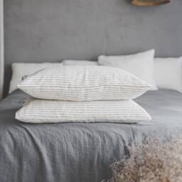 White Linen Pillowcase With Black Stripes, Softened Envelope Closure, Handmade Natural Pillow Cover, Bedding - thumbnail 2