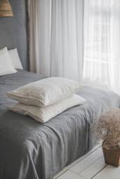 White Linen Pillowcase With Black Stripes, Softened Envelope Closure, Handmade Natural Pillow Cover, Bedding - thumbnail 1