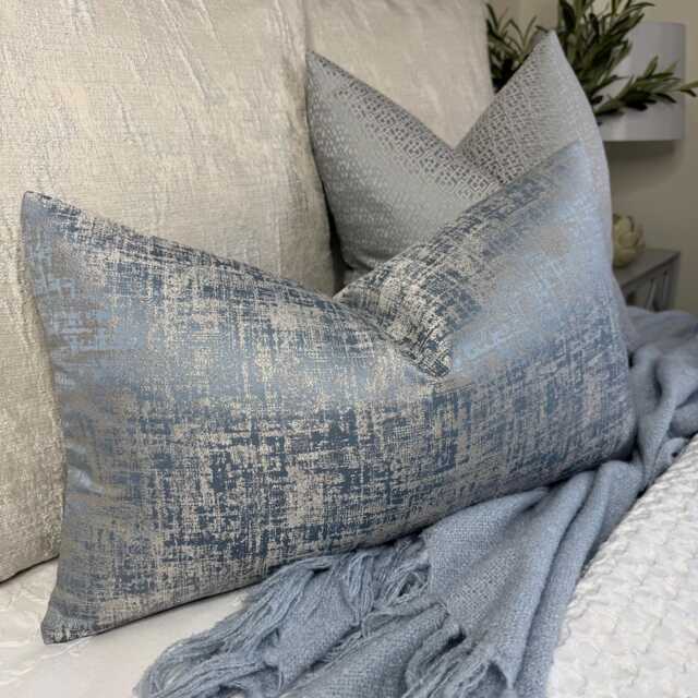 "Blue Luxury Pillow Cover, Cushion Amelie Silver Shimmer, Sofa Bed 16"" 18"" 20"" 22"" 24"" 26" - image 1