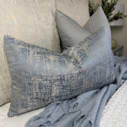 "Blue Luxury Pillow Cover, Cushion Amelie Silver Shimmer, Sofa Bed 16"" 18"" 20"" 22"" 24"" 26" - thumbnail 1