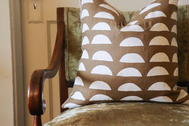 Hand Block Print Linen Pillow Cover Boho Half Moon Design, Geometric Home Decor - image 1