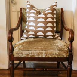 Hand Block Print Linen Pillow Cover Boho Half Moon Design, Geometric Home Decor - thumbnail 2