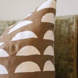 Hand Block Print Linen Pillow Cover Boho Half Moon Design, Geometric Home Decor - thumbnail 3