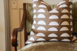Hand Block Print Linen Pillow Cover Boho Half Moon Design, Geometric Home Decor - thumbnail 1
