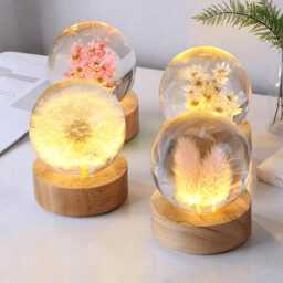 Flowers Resin Night Light Handmade Crystal Ball Lamp, Dandelion, Daisy, Rose, Tulip, Sunflower, Carnation - thumbnail 1