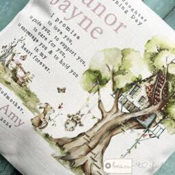 Personalised Christening Baptism Gift Promise To Godchild Godson Goddaughter Rabbit Woodland Tree Linen Style Cushion Godparent Godmother - thumbnail 2
