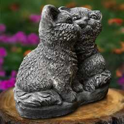Cute Couple Cats Statue Concrete Sitting Cat Sculpture Stone Kitty Figurine Yard Handmade Garden Art Decor Kitten Lover Gift - thumbnail 2