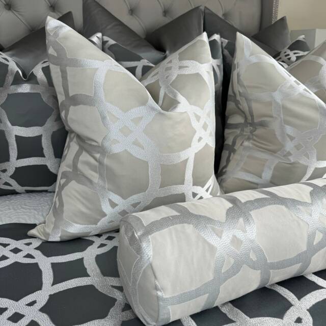 Champagne Ivory Geometric Cushion Cover - Fascino Clarke & Designer Fabric, Luxury Handmade Pillow Case in All Sizes - image 1