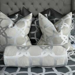 Champagne Ivory Geometric Cushion Cover - Fascino Clarke & Designer Fabric, Luxury Handmade Pillow Case in All Sizes - thumbnail 2