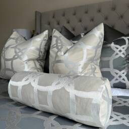 Champagne Ivory Geometric Cushion Cover - Fascino Clarke & Designer Fabric, Luxury Handmade Pillow Case in All Sizes - thumbnail 3