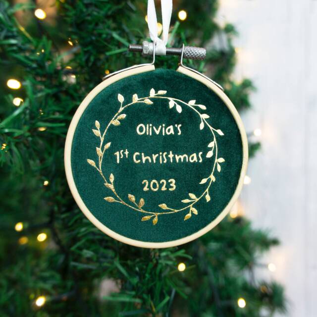 1st Christmas Bauble Tree Decoration For New Baby Gift Child's First Xmas Wreath Velvet Hanging Embroidery Hoop Ornament Parent - image 1