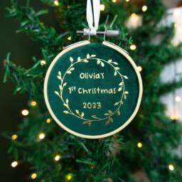 1st Christmas Bauble Tree Decoration For New Baby Gift Child's First Xmas Wreath Velvet Hanging Embroidery Hoop Ornament Parent - thumbnail 2