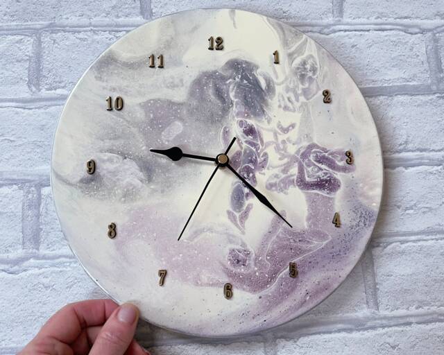 Fused Glass Wall Clock Purple, Lilac, Silver, & Cream - 10-Inch - image 1