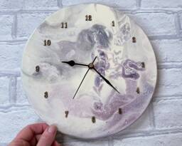 Fused Glass Wall Clock Purple, Lilac, Silver, & Cream - 10-Inch - thumbnail 1