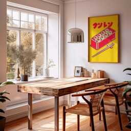 Japanese Sushi Poster, Pop Art Food Print, Retro Kitchen Wall Art, Yellow & Red Design, Modern Restaurant Decor, Minimal Graphic Style - thumbnail 2