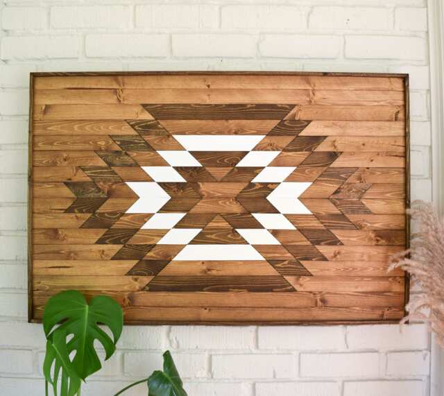 Taos Geometric Wood Wall Art Boho Decor - 36x24 In - image 1