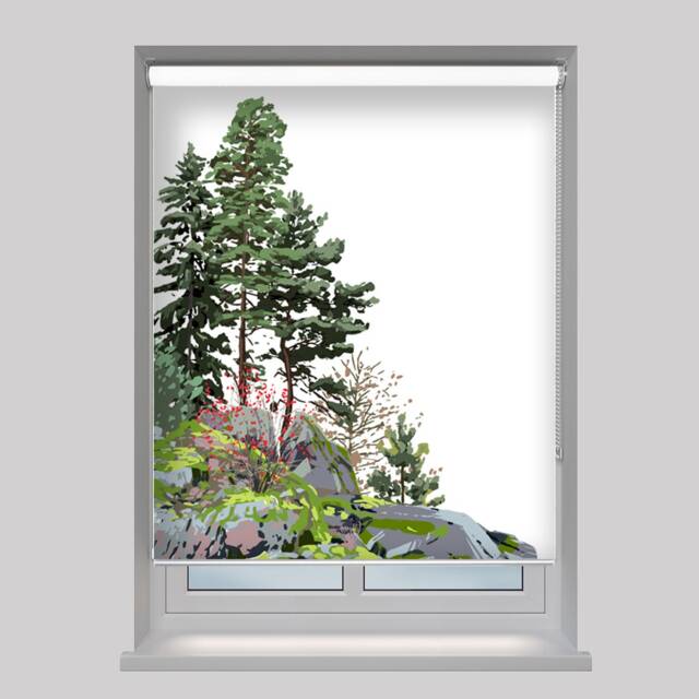 Coniferous Trees Among Rocks Modern Illustration Custom Made - Ab16 Printed Window Roller Blind, Regular Or Blackout Shade, Cord/Less - image 1
