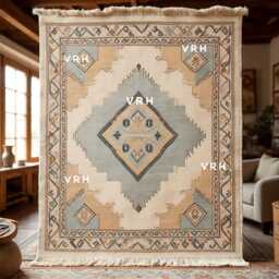 Hand Knotted Wool Rug, Peach Oushak Style, Geometric Hallway Runner - thumbnail 1