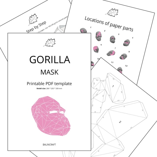 Gorilla Mask. Monkey, Animal 3D Papercraft Mask. Low Poly Printable Diy Template - PDF Mask For Kids, Adults, Man & Woman - image 1