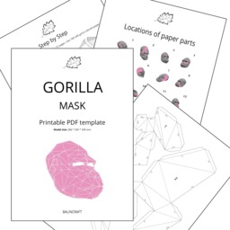 Gorilla Mask. Monkey, Animal 3D Papercraft Mask. Low Poly Printable Diy Template - PDF Mask For Kids, Adults, Man & Woman - thumbnail 1