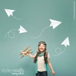Origami Airplanes Wall Decal, Sticker Office Geometric Decal For Home Living Room Decor - thumbnail 2