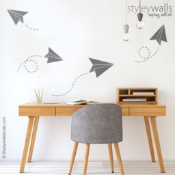 Origami Airplanes Wall Decal, Sticker Office Geometric Decal For Home Living Room Decor - thumbnail 1