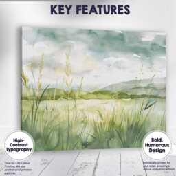 Soft Green Lakeside Reed Watercolour Landscape Canvas Wall Art Print Decor Picture Ready To Hang - thumbnail 1