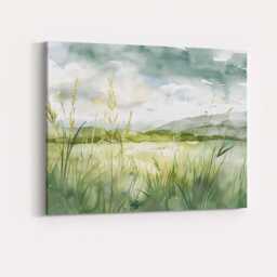 Soft Green Lakeside Reed Watercolour Landscape Canvas Wall Art Print Decor Picture Ready To Hang - thumbnail 4