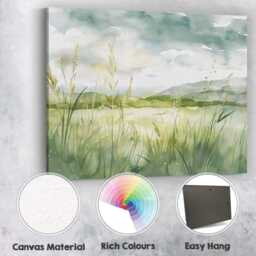 Soft Green Lakeside Reed Watercolour Landscape Canvas Wall Art Print Decor Picture Ready To Hang - thumbnail 2