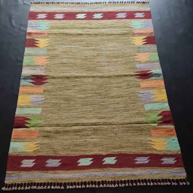 Kilim Rug Modern, Handmade Artisan Afghan Turkish Aztec Sheep Natural Wool 182x31 cm - image 1