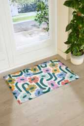 Elizabeth Olwen Chunky Floral Indoor Outdoor Doormat - Retro Flower Entrance Rug Botanical Home Decor Housewarming Gift 90x60cm