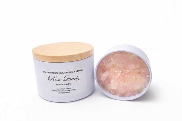Rose Quartz Crystal Candle 100% Soy Wax, Snow Angel Scent - image 1